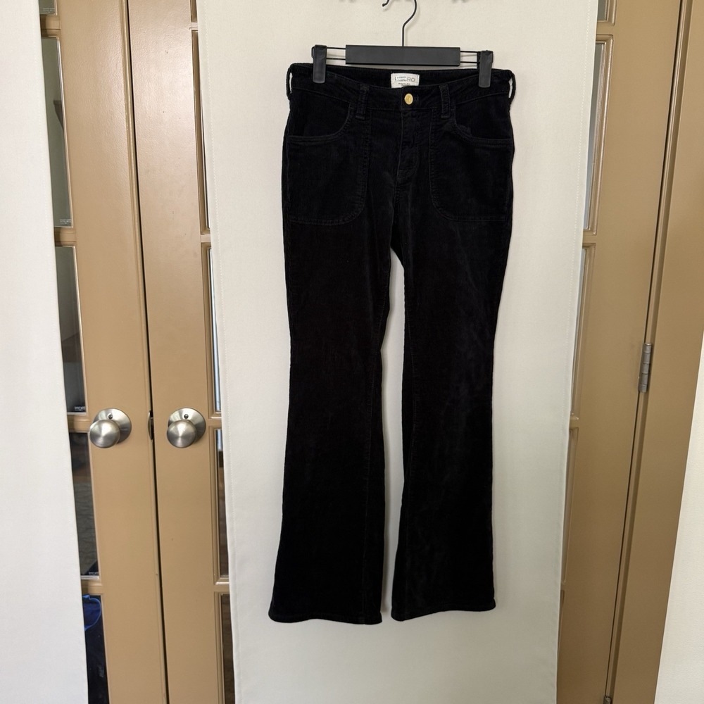 Pilcro Womens 26 Black Corduroy Flare Pants Pockets